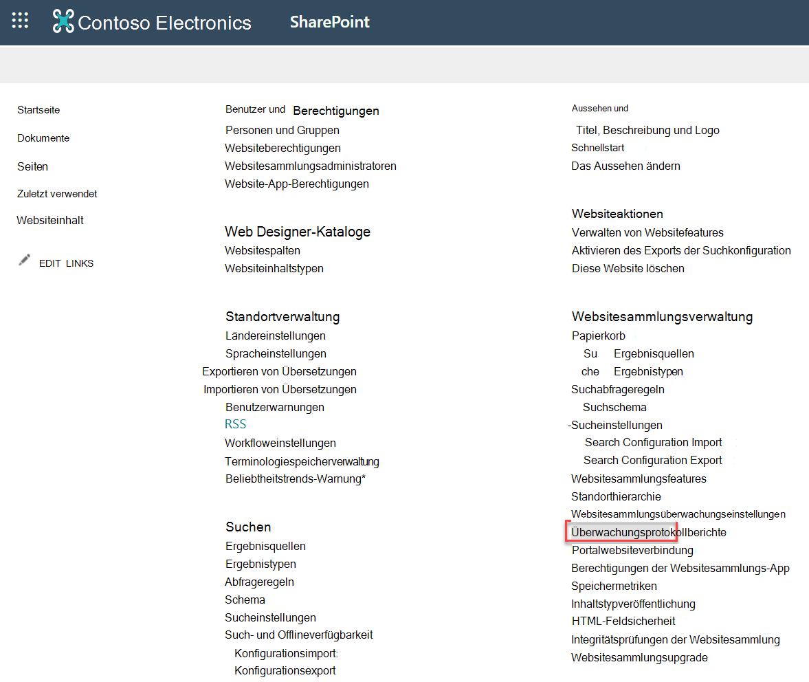 Screenshot von Überwachungsprotokollberichten