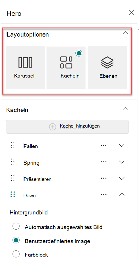 Screenshot: Ändern des Layouts im Eigenschaftenbereich