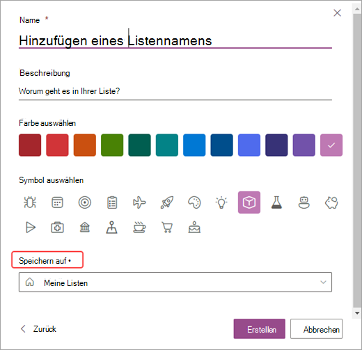 Screenshot der Optionen zum Anpassen Ihrer Listen in SharePoint.