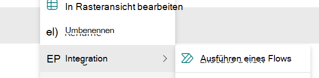 Ausgewähltes Element mit Option zum Ausführen eines schnellen Schritts