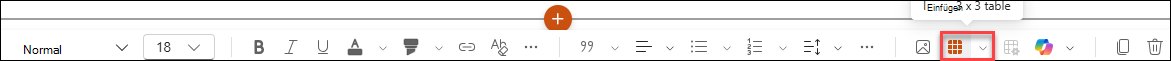 Screenshot: Einfügen einer Tabelle