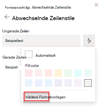 Screenshot: Auswählen weiterer Formatvorlagen für die Formatierung der Listenansicht