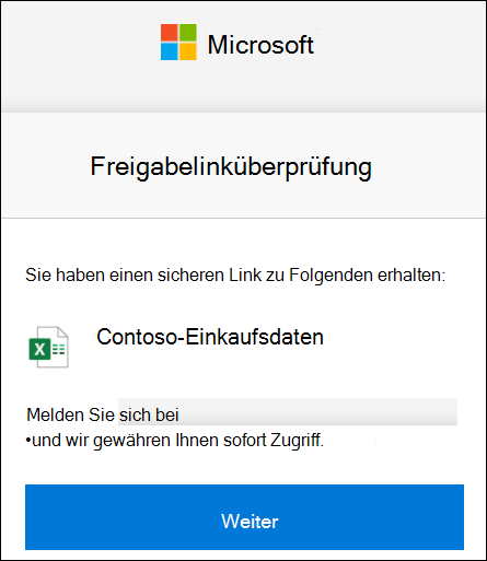 Überprüfung des externen OneDrive-Freigabelinks für die Anmeldung.