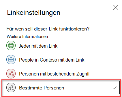 Linkeinstellung in OneDrive mit hervorgehobener Option 