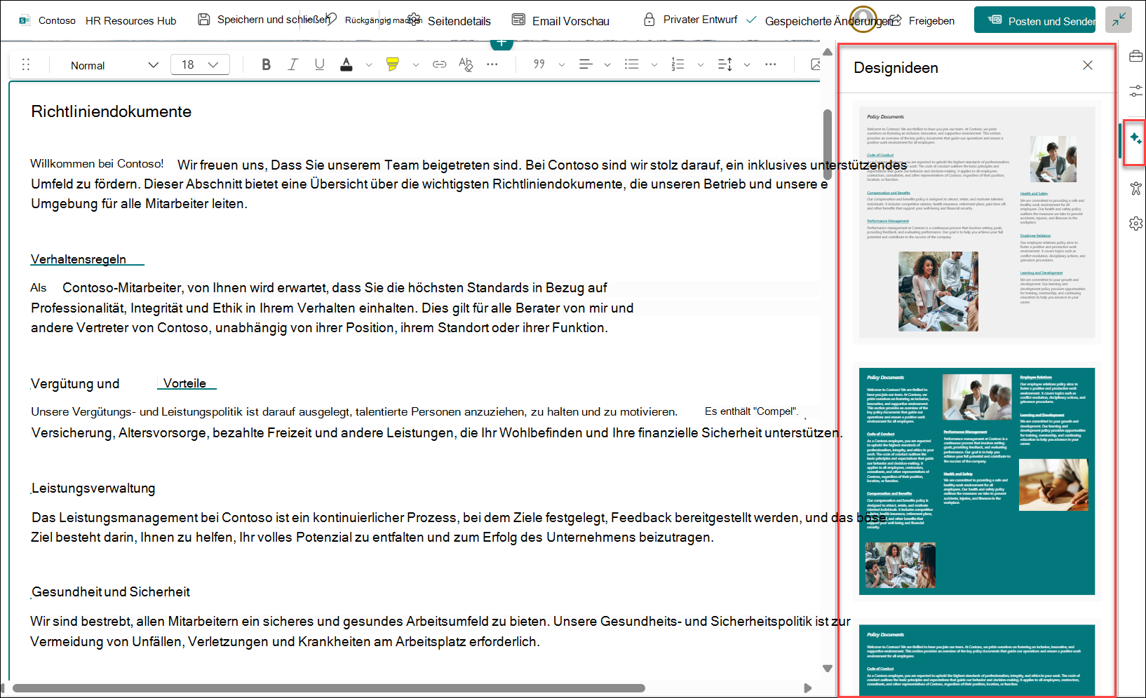 Screenshot: Entwurfsideen für Seiten