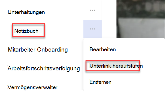 Screenshot: Herstufen eines Unterlinks