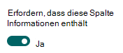 Festlegen einer Spalte, um die Informationen zu erfordern.
