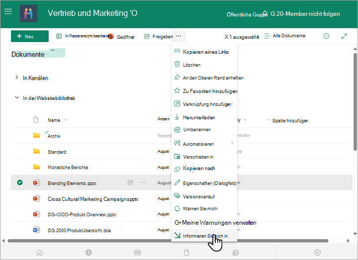 Wählen Sie über der Dokumentliste im Menü Mehr die Option Auschecken aus.
