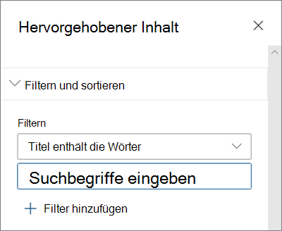 Filteroptionen für das Webpart 