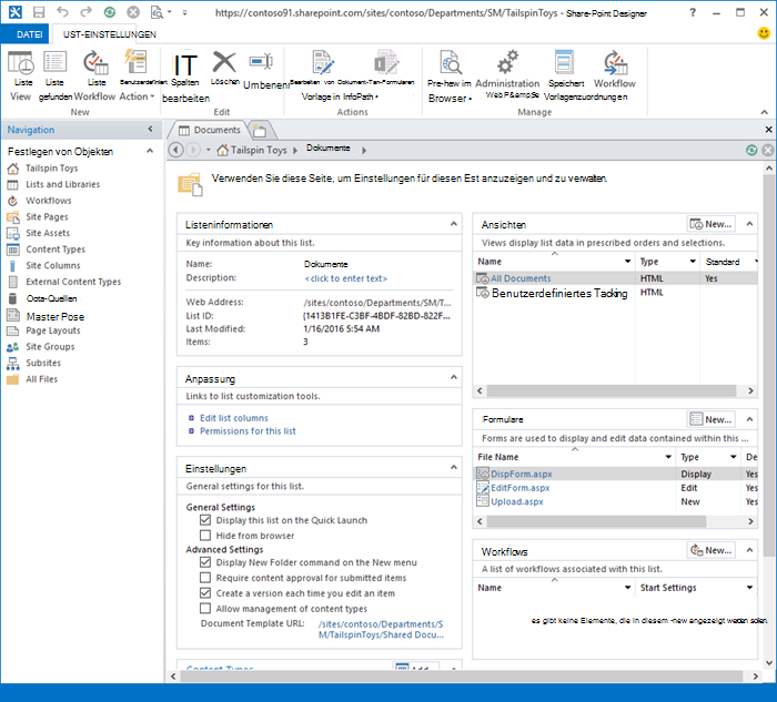 Abbildung der SharePoint Designer 2013-Startseite.