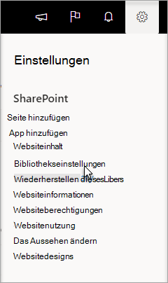 Wechseln Sie zu Einstellungen, Bibliothekseinstellungen