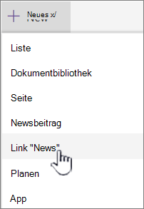 Wählen Sie im Menü + Neu den Link News aus.