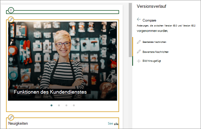 Vergleichen von Seitenversionen
