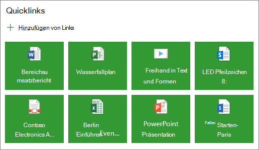 Quicklinks in einem Kachellayout