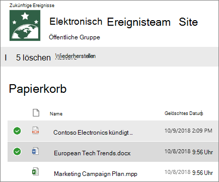 Auswählen eines oder mehrerer elemente, die wiederhergestellt werden sollen