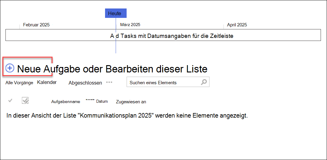 Aufgabenzeitachse, zum Hinzufügen von Aufgaben auf 