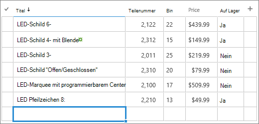 QuickEdit-Formular für eine Liste