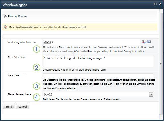 Formular zum Anfordern der Änderung eines Elements