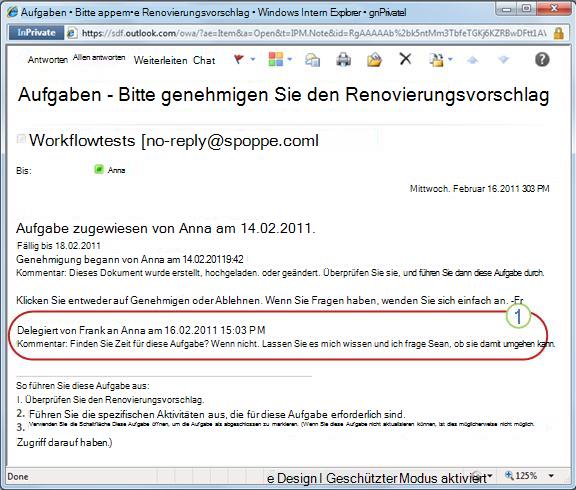 Aufgabenbenachrichtigung für eine neu zugewiesene Aufgabe