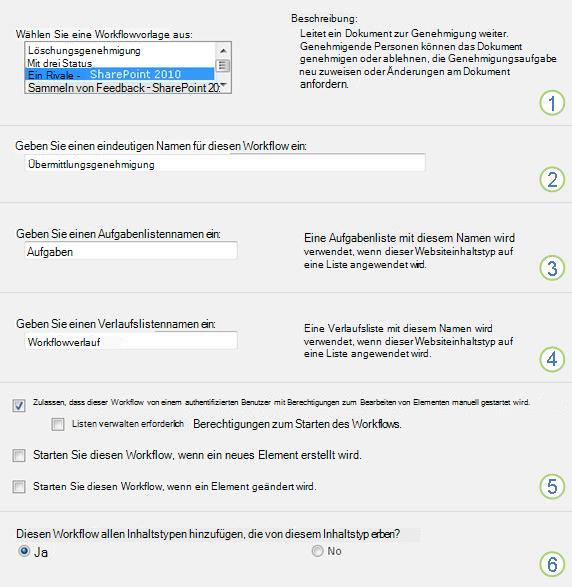 Erste Seite des Zuordnungsformulars mit nummerierten Popups