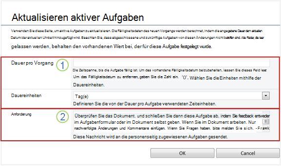 Änderungsformular für aktive Aufgaben