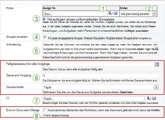 Zweite Seite des Zuordnungsformulars mit nummerierten Popups