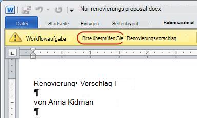 Aufforderung zur Überarbeitung auf der Stausleiste