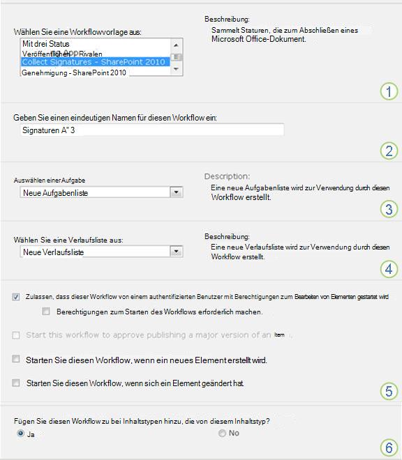 Erste Seite des Zuordnungsformulars mit Hervorhebung der Optionen