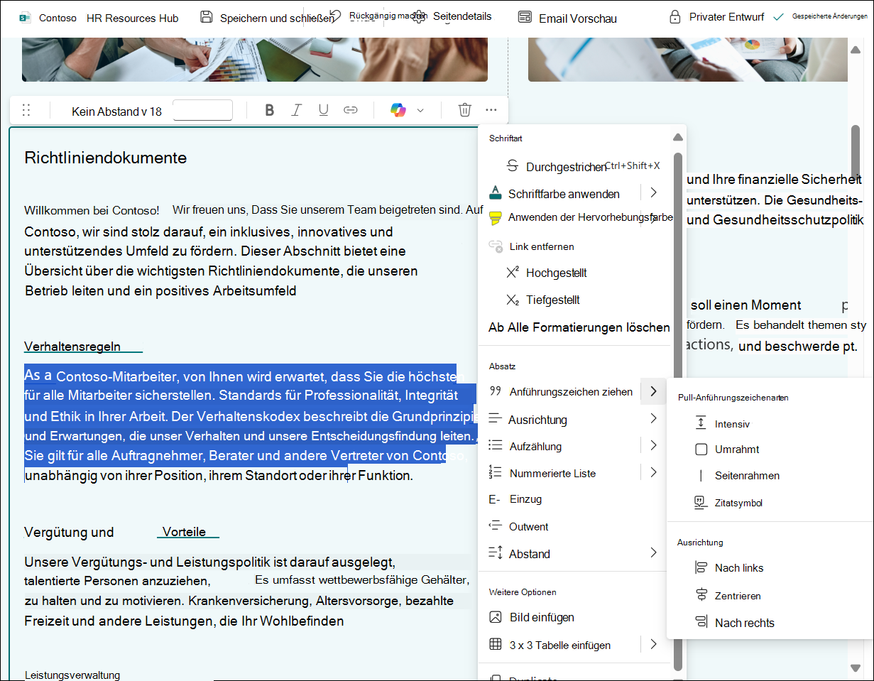 Screenshot: Texttabellenbearbeitungen