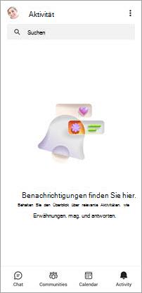 Screenshot der kostenlosen mobilen Aktivitätsseite von Teams