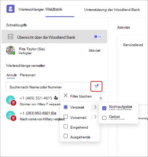 Screenshot: Anruffilterdetails in Warteschlangen-App