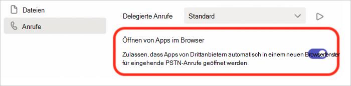 Screenshot der Einstellungen zum Aktivieren oder Deaktivieren der Anrufbeantwortung im Browser-Popupfenster.