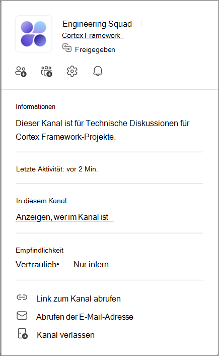 Screenshot eines Kanals Karte. Zeigen Sie auf einen Kanalnamen, um dessen Kanal Karte anzuzeigen.
