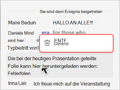 Screenshot: Löschen einer Nachricht aus einem Rathauschat