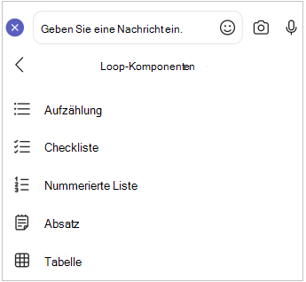 Mobiles Menü der Loop-Komponente