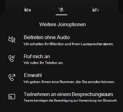 Wählen Sie auf dem Bildschirm vor der Teilnahme an einer mobilen Besprechung eine Audioquelle aus.
