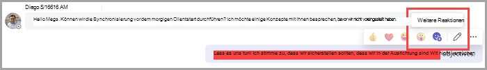 Wählen Sie weitere Reaktionen aus, um Ihren Standardreaktionen Emojis hinzuzufügen.