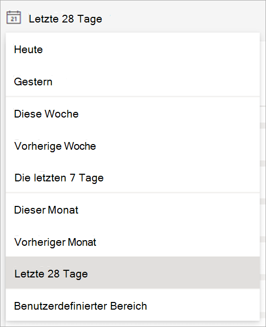 Dropdownmenü mit verfügbaren Zeitrahmen zum Anzeigen von Daten.