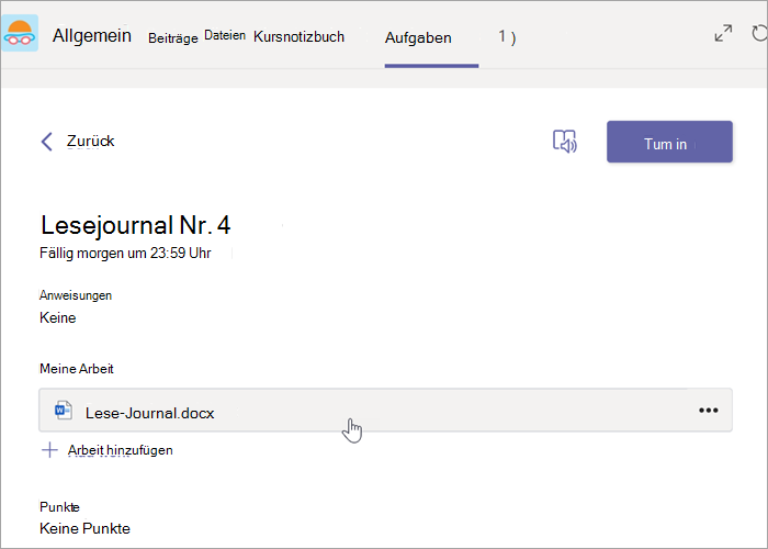Wählen Sie das Word Dokument in Ihrer Aufgabe aus.