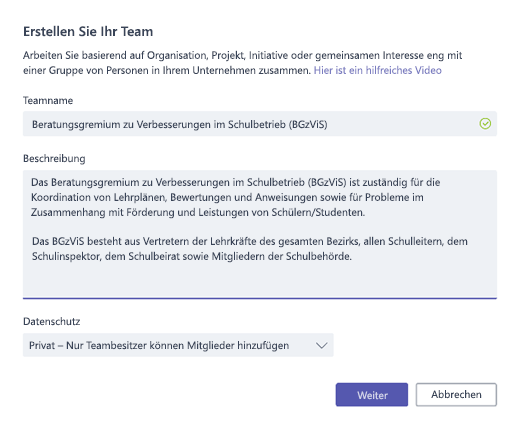 Team erstellen