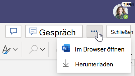 Wählen Sie das Menü Weitere Optionen neben der Schaltfläche Schließen aus.
