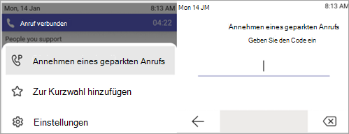 Screenshot: Prozess zum Annehmen eines geparkten Anrufs