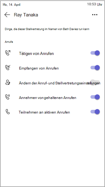 Berechtigungen für Delegaten anzeigen.