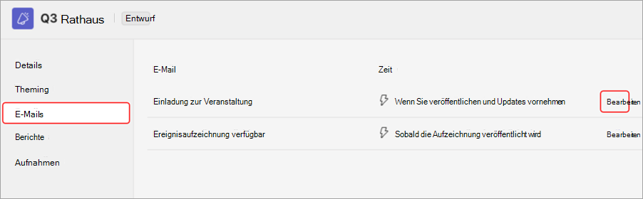 Screenshot mit Hervorhebung der Benutzeroberfläche zur Vorschau der E-Mail-Einladungen für Versammlung