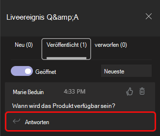 Die Registerkarte Veröffentlicht ist die zweite Registerkarte.