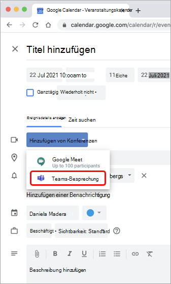 Auswählen einer Teams-Besprechung