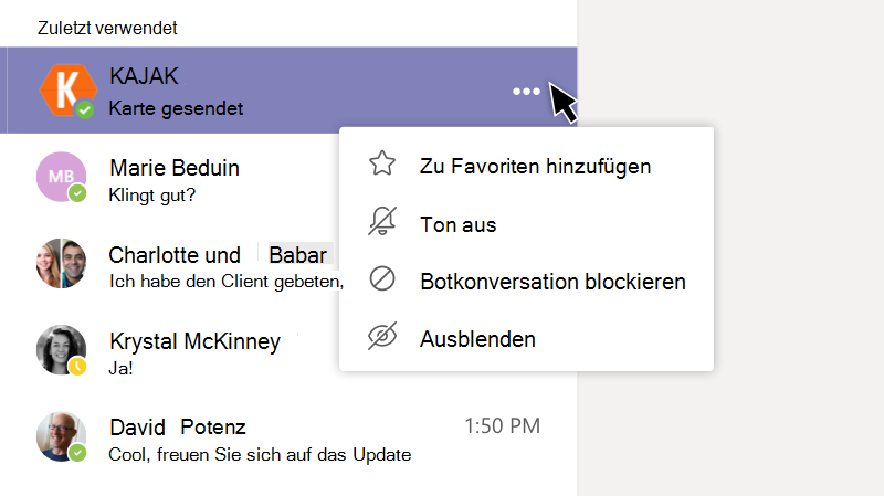 Bot-Menü mit der Option 