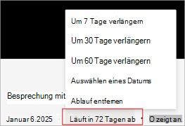 Screenshot: Verlängern des Ablaufdatums einer Aufzeichnung in Microsoft Stream