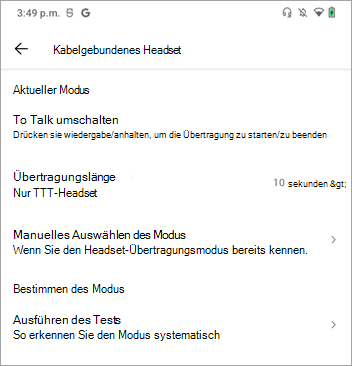 Einstellungen für walkie talkie toggle to talk mode