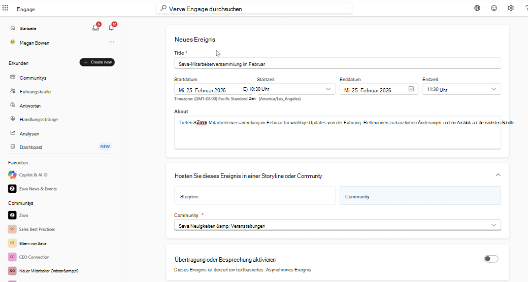 Screenshot: Festlegen von Uhrzeit und Ort für das neue Ereignis